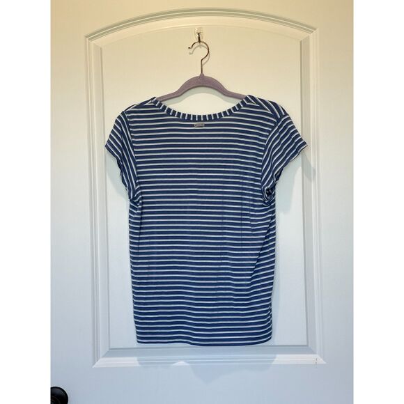 Columbia V-Neck Blue White Striped Cap Sleeve T-Shirt Size Small - Picture 2 of 7
